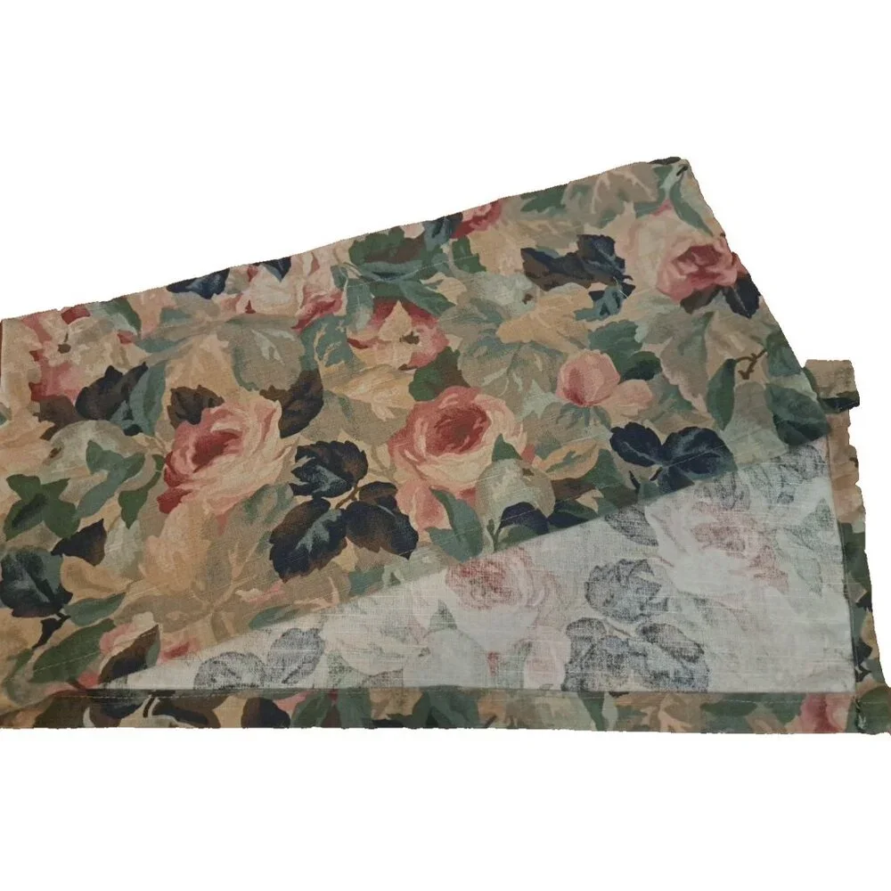 Coquette Curtain Valance Pink Roses Beige Green Pastel Country Cottage 47x11